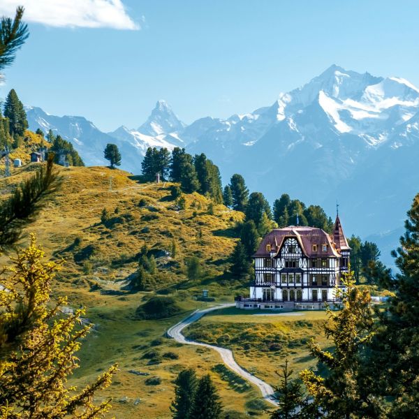 Switzerland - View of house and alps